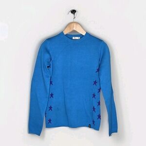 Neve Designs Crew Neck Star Long Sleeve Sweater Ski Sz Med Turquoise Purple